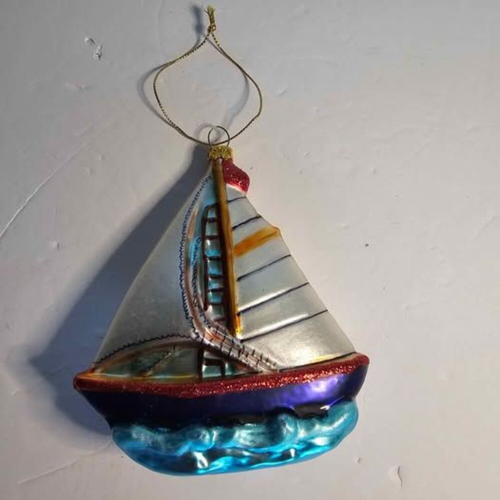 Old World Christmas Sailboat Handcrafted Glass Ornament Nautical Decor